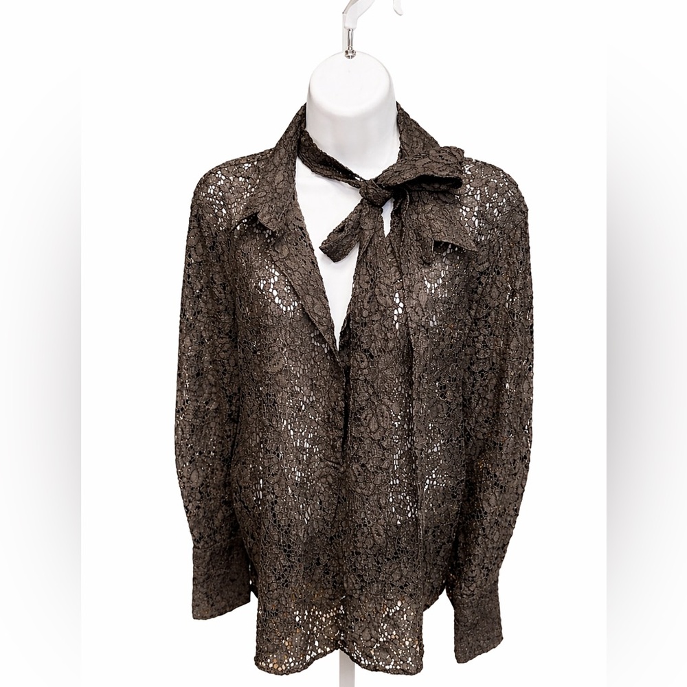 NEW Zara Black Lace Tie-Neck Blouse | Size XXL